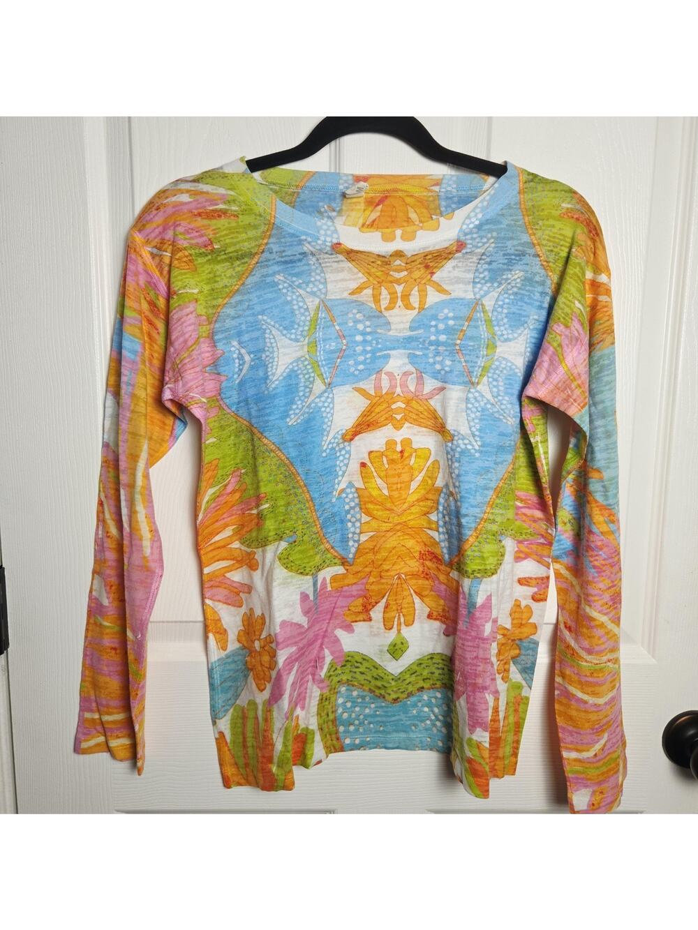 Atelier5 Shirt Womens M Multicolor Floral Scoop Neck Long Sleeve Lightweight